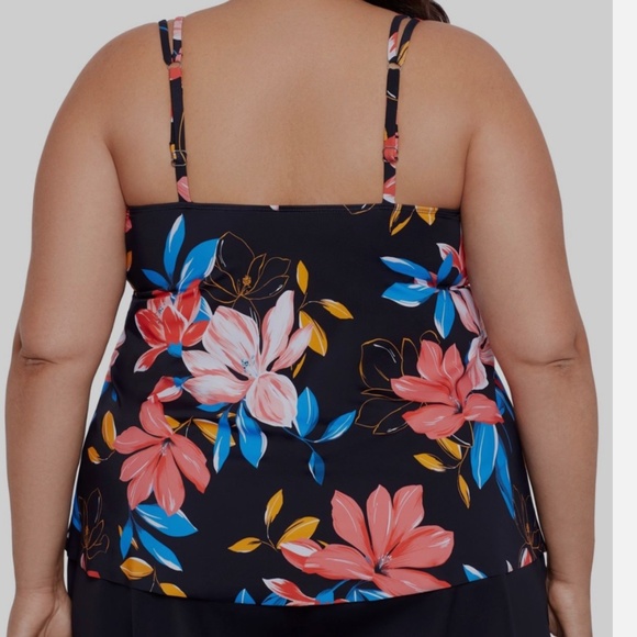 Swim Solutions Women's Black Floral-Print Tankini Swimwear Plus Size 22W NWT - Picture 2 of 3